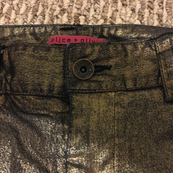 Alice + Olivia Gold 5 pocket skinny jeans/pants, 4 - Picture 3 of 4